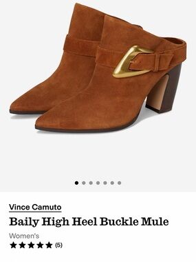 Vince Camuto Pointed Toe Suede Mule with Gold Buckle - Brown